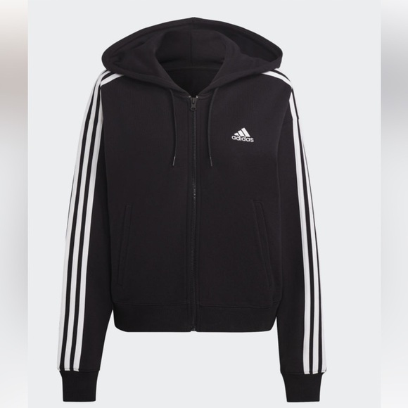 Adidas’s Essentials 3 Stripe Full-zip Hoodie - Black/white - Picture 2 of 5